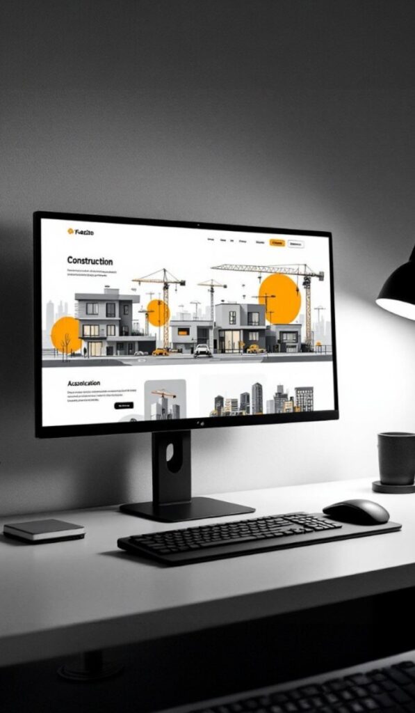 Construction company website on desktop screen